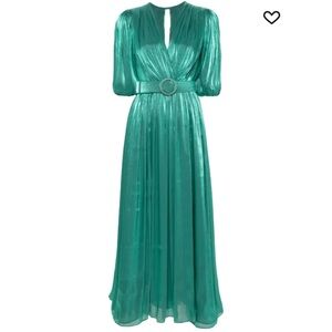 Costarellos Brennie Belted Formal V-Neck Green Dress